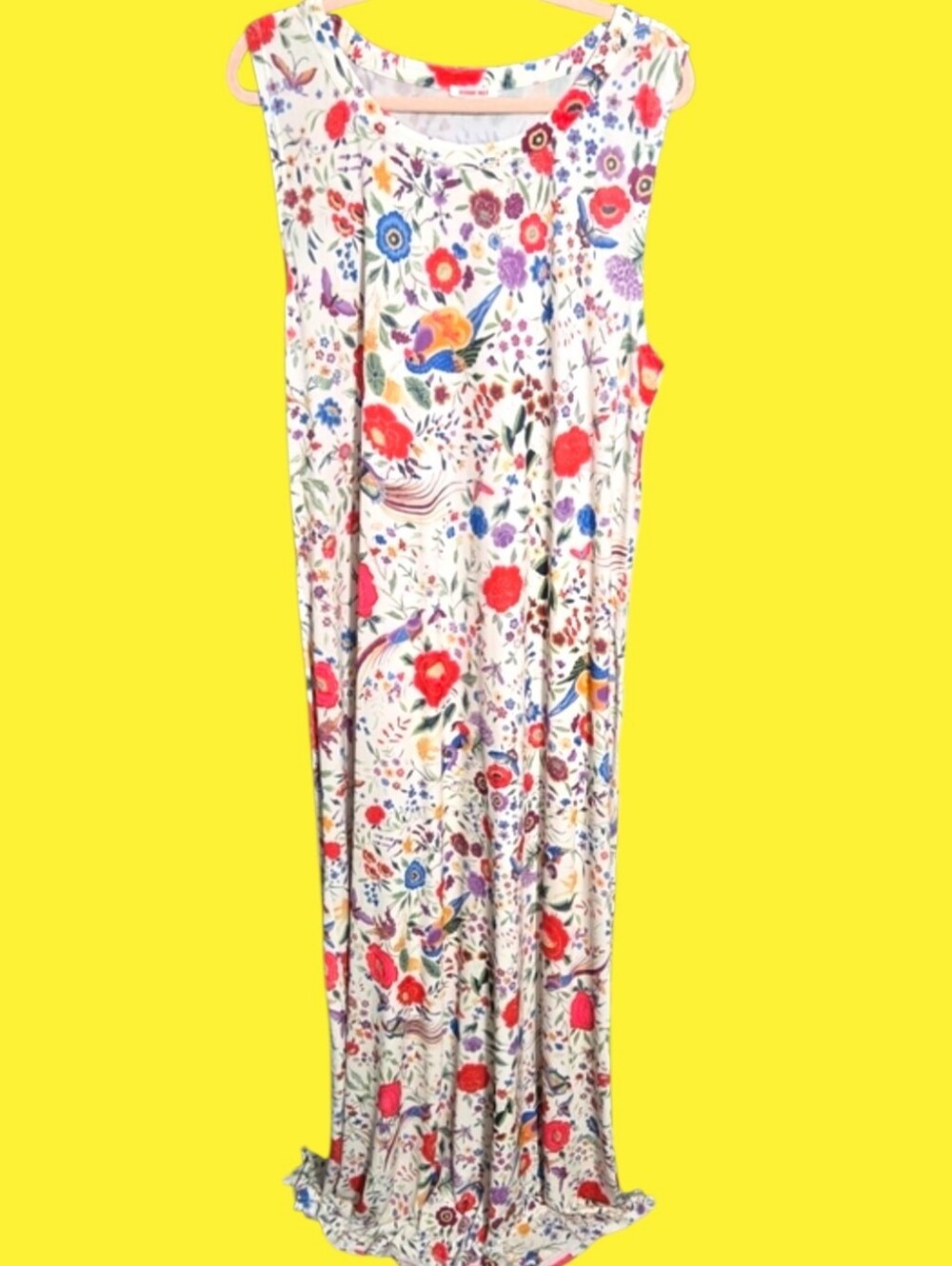 Vintage Johnny Was Cream Maxi Dress with Red, Blue & Purple Floral Print
